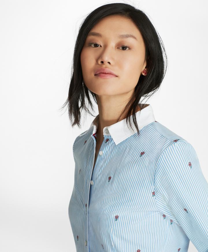Brooks Brothers Women's Rose-patterned Striped Cotton Dobby Shirt
