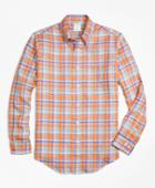Brooks Brothers Men's Milano Fit Orange Plaid Irish Linen Sport Shirt