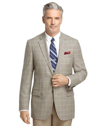Brooks Brothers Fitzgerald Fit Tan Check With Blue Windowpane Sport Coat