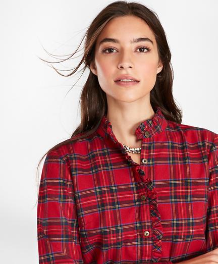 Brooks Brothers Shimmer Plaid Flannel Ruffled Blouse