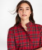 Brooks Brothers Shimmer Plaid Flannel Ruffled Blouse