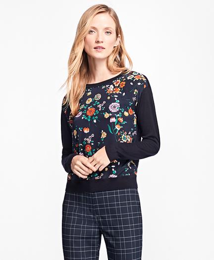 Brooks Brothers Mixed-media Floral Crewneck Sweater