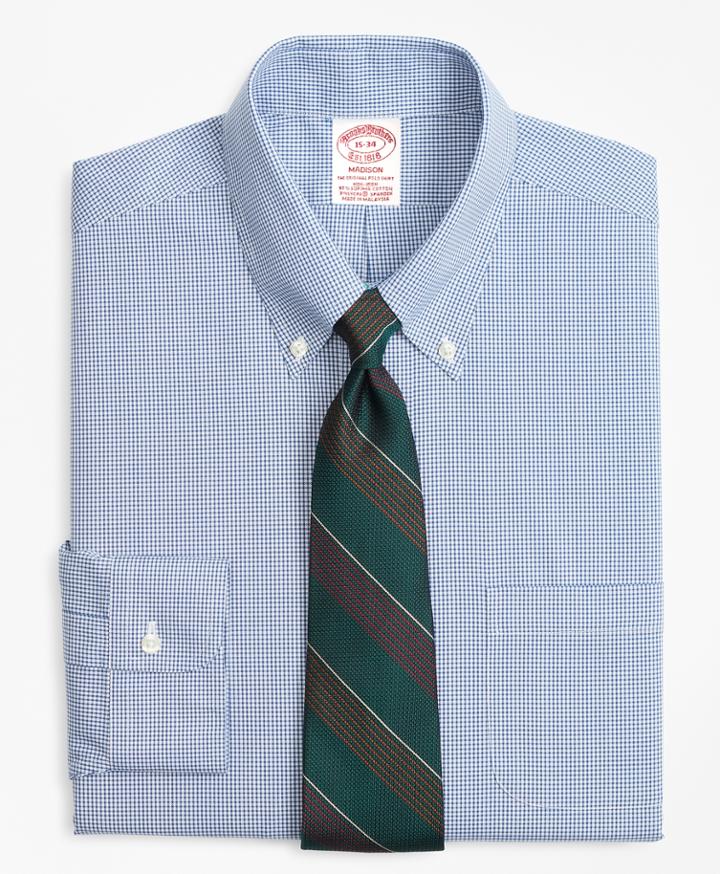 Brooks Brothers Men's Stretch Regular Fit Classic-fit Dress Shirt, Non-iron Mini-windowpane