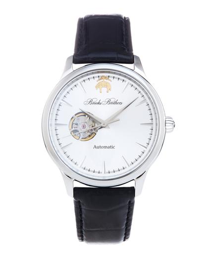 Brooks Brothers Round Watch With Embossed Leather Band