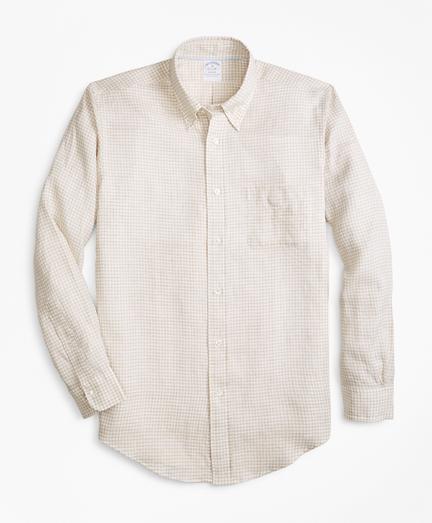 Brooks Brothers Regent Fit Safari Gingham Irish Linen Sport Shirt