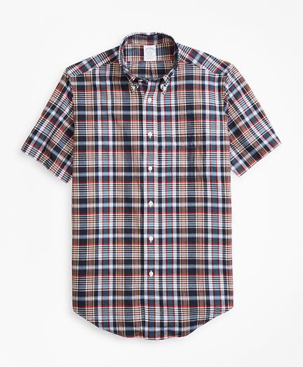 Brooks Brothers Regent Fit Navy Madras Short-sleeve Sport Shirt
