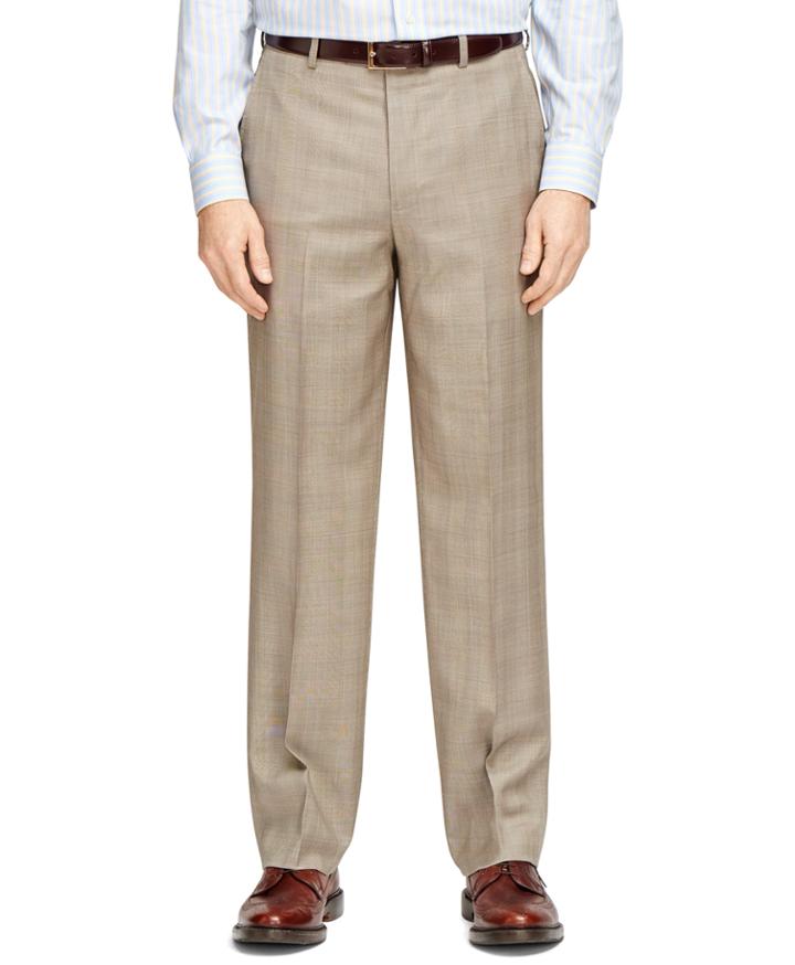 Brooks Brothers Men's Madison Fit Tan Plaid Dress Trousers