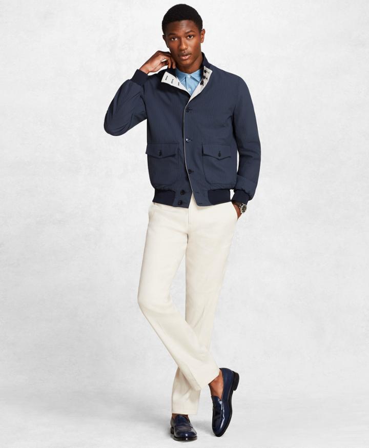 Brooks Brothers Men's Golden Fleece Seersucker Reversible Bomber