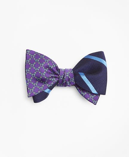 Brooks Brothers Textured Bar Stripe With Square Link Print Reversible Bow Tie