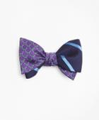 Brooks Brothers Textured Bar Stripe With Square Link Print Reversible Bow Tie