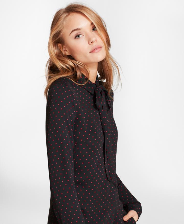 Brooks Brothers Women's Polka Dot Georgette Bow Collar Shirt