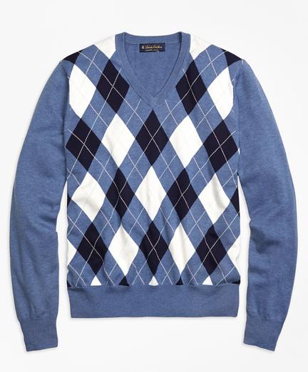 Brooks Brothers Supima Cotton Argyle V-neck Sweater
