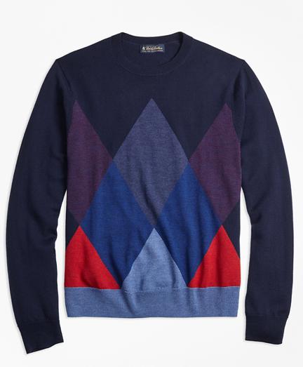 Brooks Brothers Merino Wool Argyle Crewneck Sweater