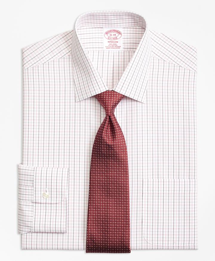 Brooks Brothers Men's Regular Fit Classic-fit Dress Shirt, Non-iron Double Split Windowpane