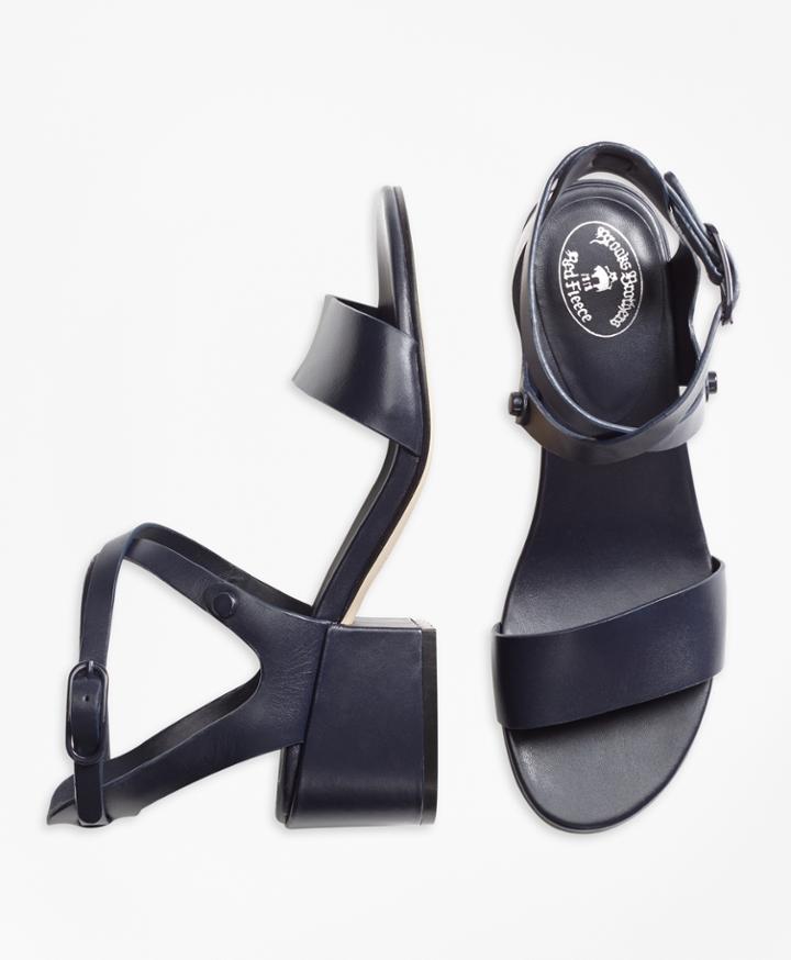 Brooks Brothers Women's Stacked Heel Leather Sandals