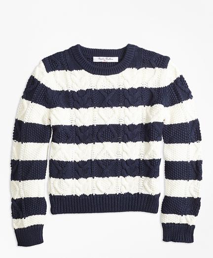 Brooks Brothers Cotton Aran Stripe Sweater