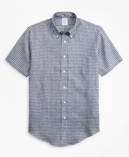 Brooks Brothers Regent Fit Ground Check Irish Linen Short-sleeve Sport Shirt