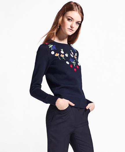 Brooks Brothers Floral Embroidered Stretch-cotton Sweater