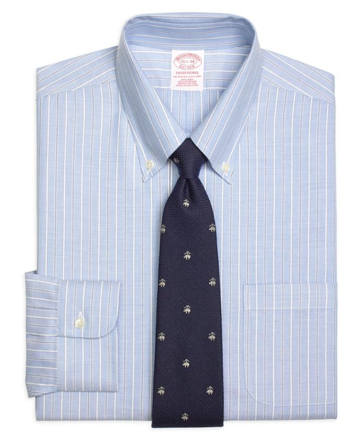 Brooks Brothers Men's Non-iron Relaxed Fit Brookscool Alternating Ground Stripe Dress Shirt
