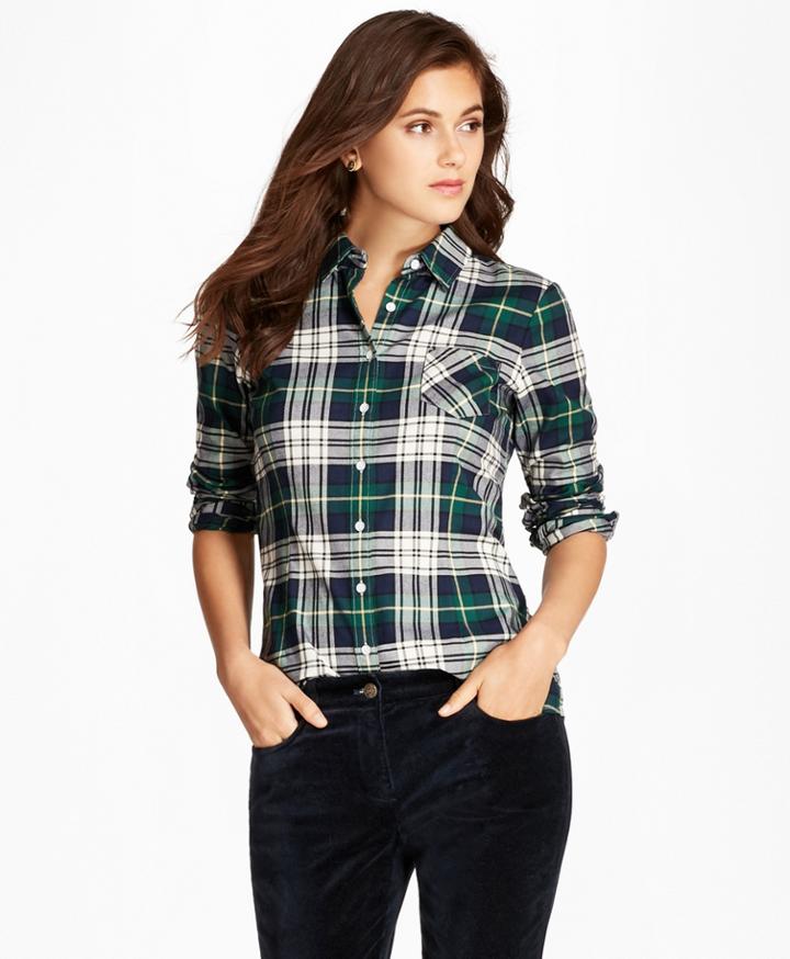 Brooks Brothers Women's Black Watch Brushed Cotton Twill Shirt