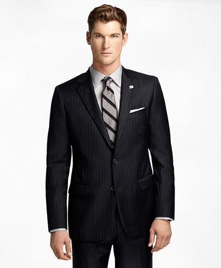 Brooks Brothers Fitzgerald Fit Saxxon Wool Blue And White Alternating Stripe 1818 Suit