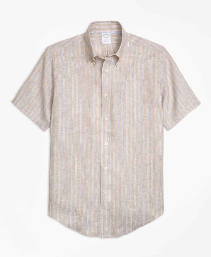 Brooks Brothers Men's Regent Fit Safari Stripe Irish Linen Short-sleeve Sport Shirt