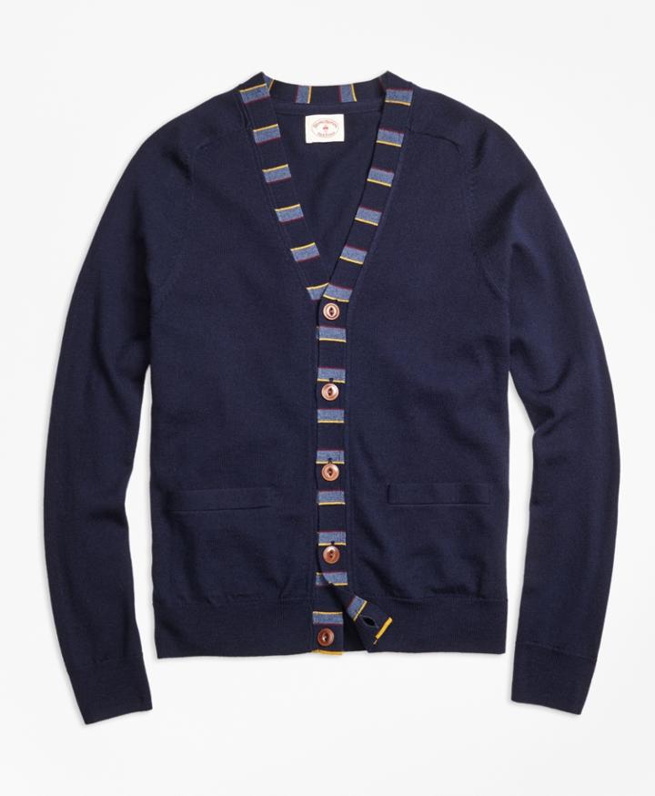 Brooks Brothers Men's Merino Wool Striped Detail Cardigan