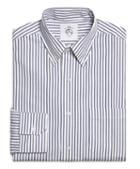 Brooks Brothers White And Navy Stripe Button-down Shirt
