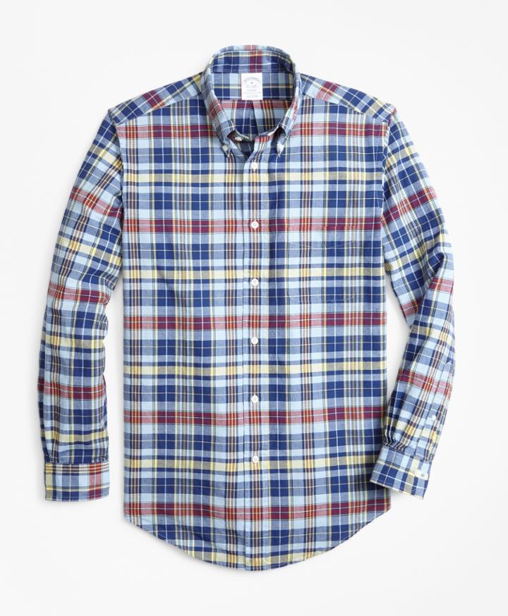 Brooks Brothers Men's Regent Fit Blue Madras Sport Shirt