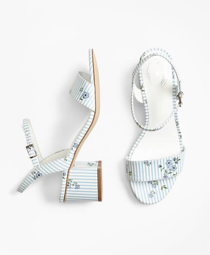 Brooks Brothers Striped Floral-print Leather Block-heel Sandals