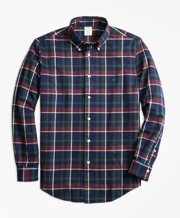 Brooks Brothers Men's Milano Fit Yarn-dyed Oxford Navy Plaid Sport Shirt