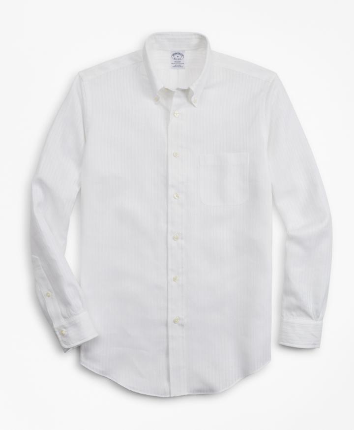 Brooks Brothers Men's Regent Fit Textured Stripe Irish Linen Sport Shirt