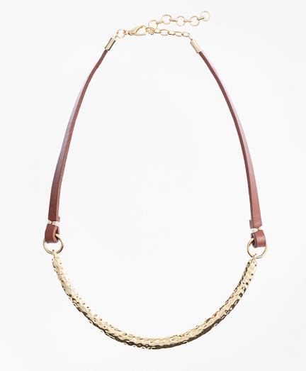 Brooks Brothers Leather And Hammered Gold Choker