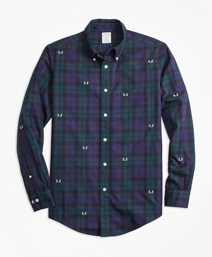 Brooks Brothers Milano Fit Black Watch With Antler Embroidered Sport Shirt
