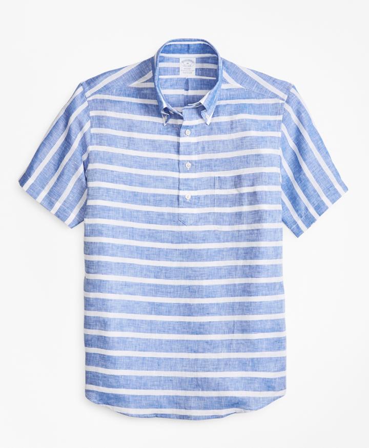 Brooks Brothers Men's Regent Fit Horizontal Stripe Short-sleeve Popover Sport Shirt