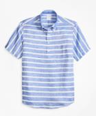 Brooks Brothers Men's Regent Fit Horizontal Stripe Short-sleeve Popover Sport Shirt