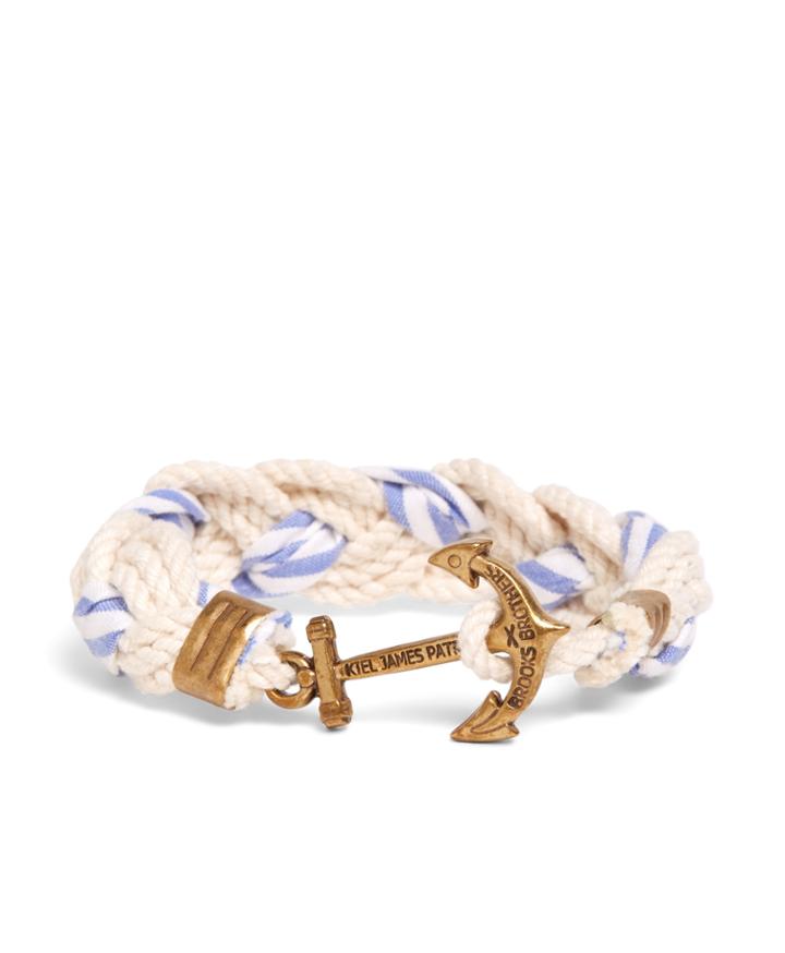Brooks Brothers Men's Kiel James Patrick White And Light Blue Braided Bracelet