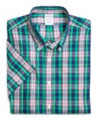 Brooks Brothers Men's Supima Cotton Non-iron Slim Fit Large Plaid Short-sleeve Sport Shirt