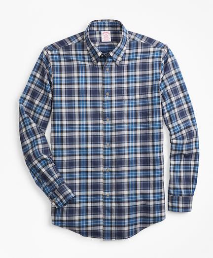 Brooks Brothers Madison Fit Blue Plaid Flannel Sport Shirt