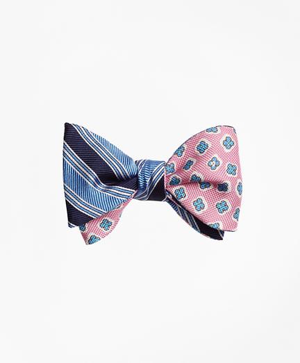 Brooks Brothers Split Bb#1 Stripe With Panama Tossed Flower Print Reversible Bow Tie