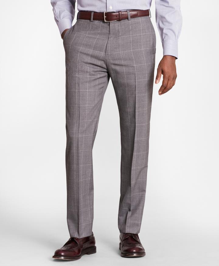 Brooks Brothers Men's Brooksgate Regent-fit Windowpane Wool Suit Pants