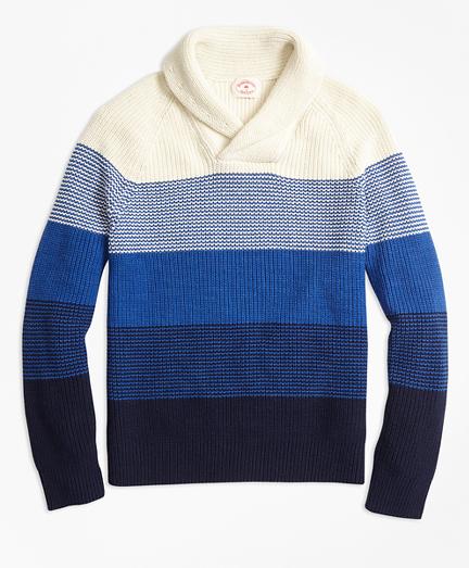 Brooks Brothers Color-block Cotton Shaker Shawl-collar Sweater