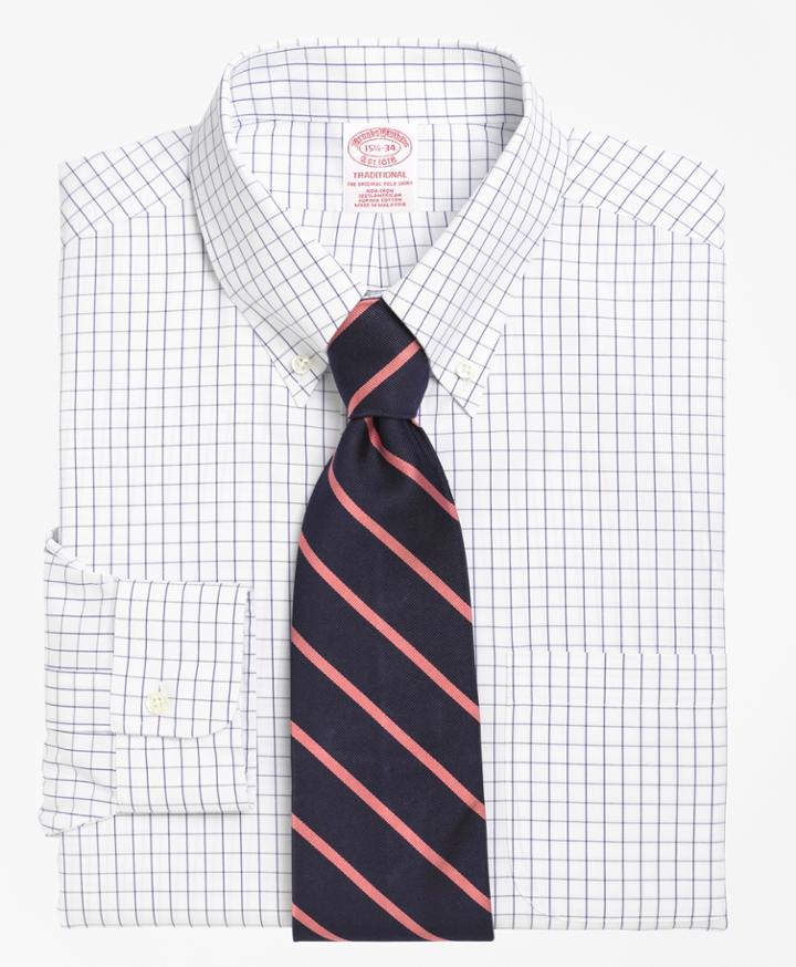 Brooks Brothers Men's Non-iron Relaxed Fit Windowpane Dress Shirt