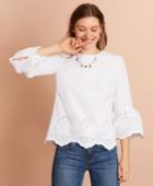 Brooks Brothers Women's Eyelet-detail Cotton-poplin Bell-sleeve Blouse