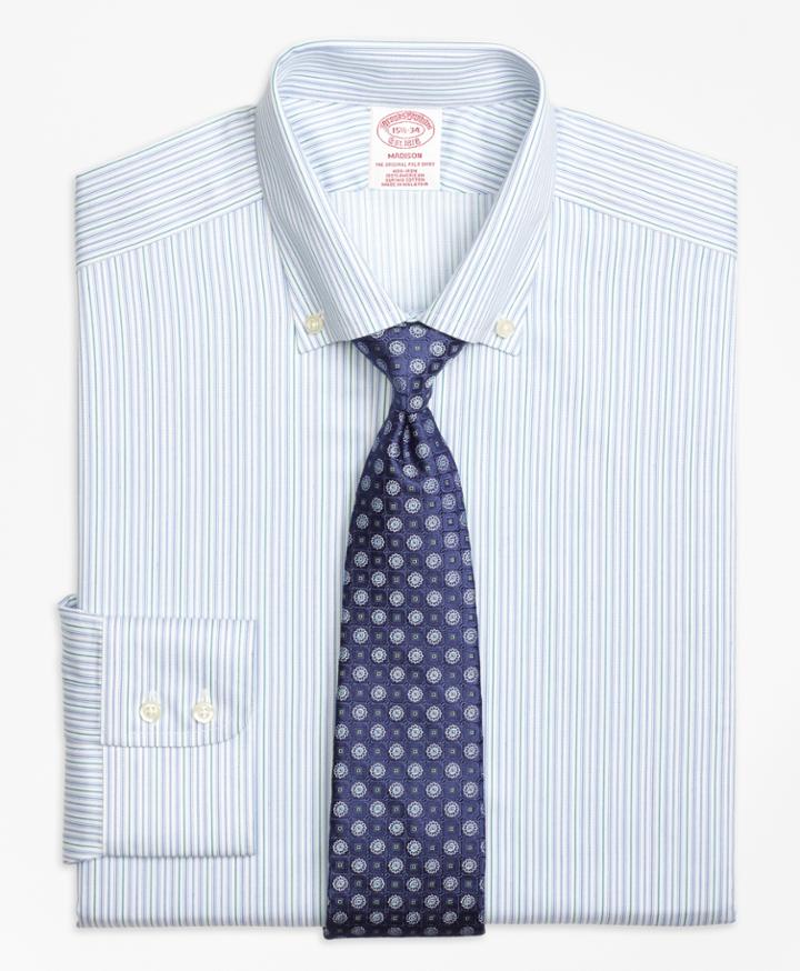 Brooks Brothers Men's Non-iron Regular Fit Alternating Framed Stripe Dress Shirt