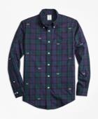 Brooks Brothers Men's Non-iron Milano Fit Black Watch With Antler Embroidered Sport Shirt
