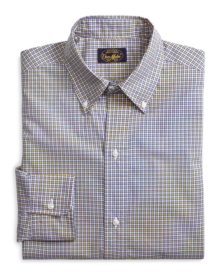 Brooks Brothers Men's Own Make Yellow And Blue Mini Plaid Sport Shirt
