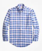 Brooks Brothers Men's Madison Fit Oxford Blue And Red Plaid Sport Shirt