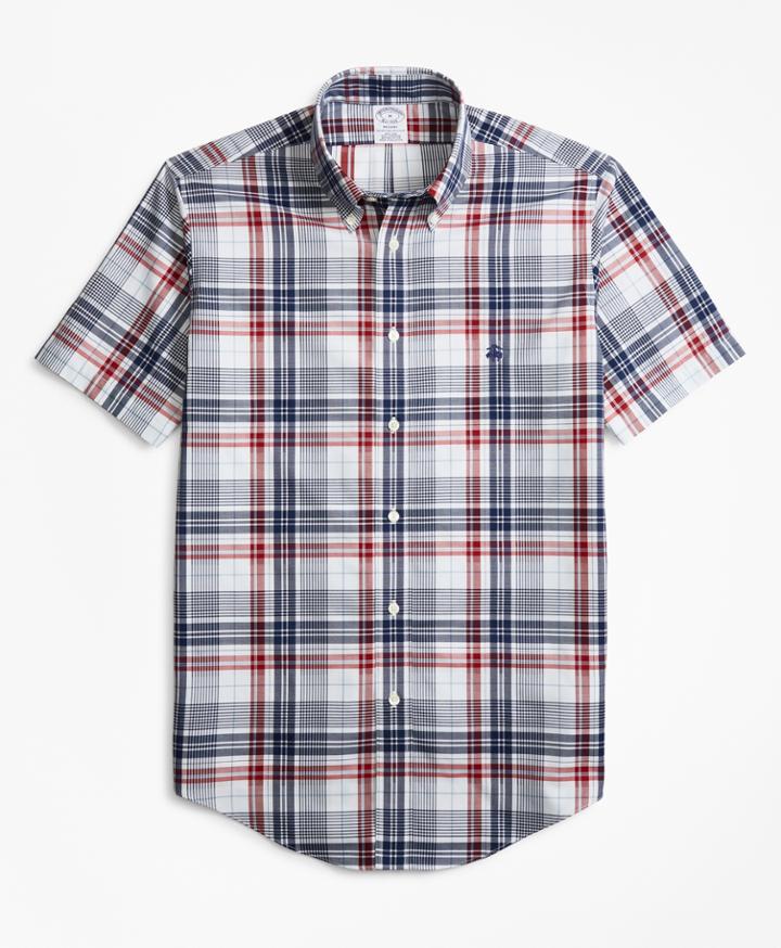 Brooks Brothers Men's Non-iron Regent Fit Dobby Plaid Short-sleeve Sport Shirt