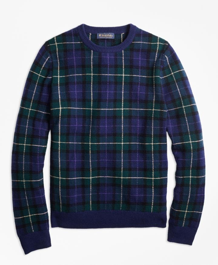 Brooks Brothers Men's Merino Wool Black Watch Crewneck Sweater